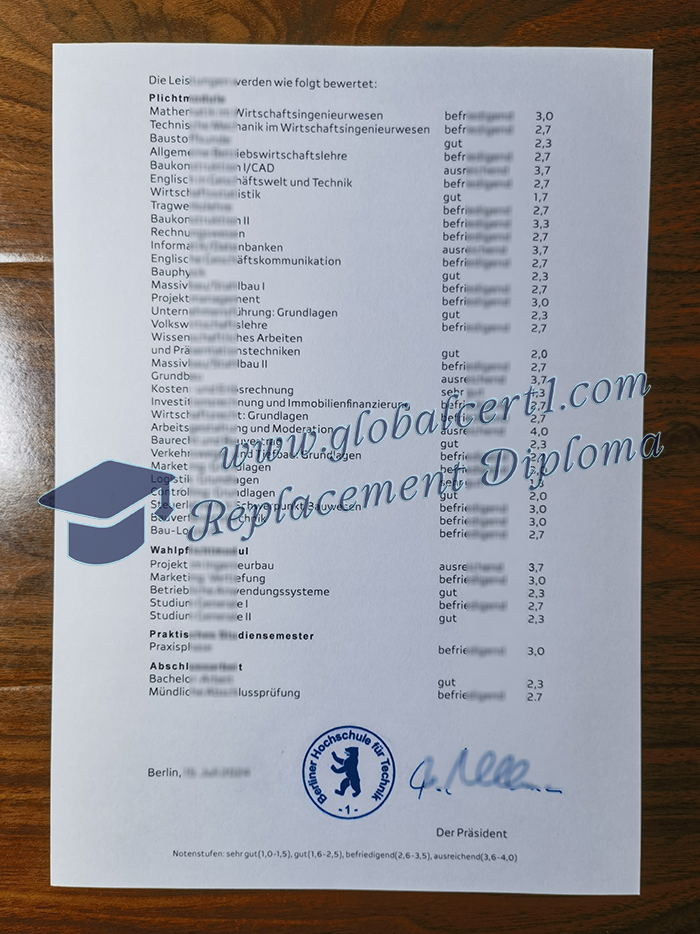 Berliner Hochschule für Technik transcript