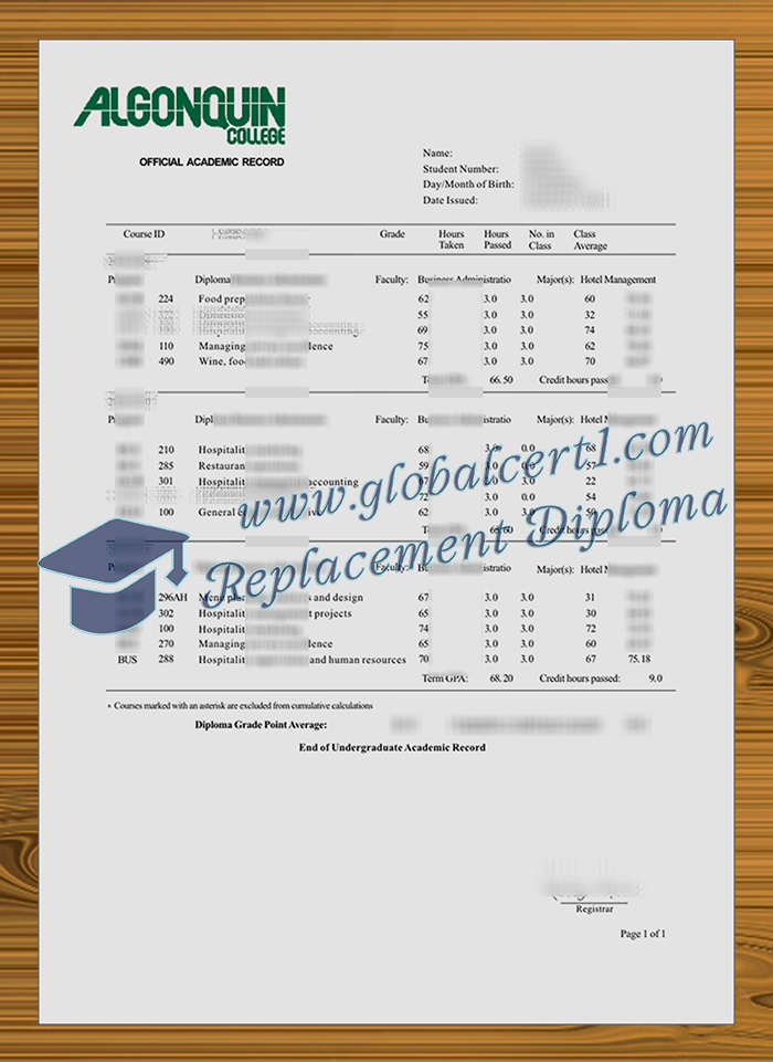 Algonquin College transcript