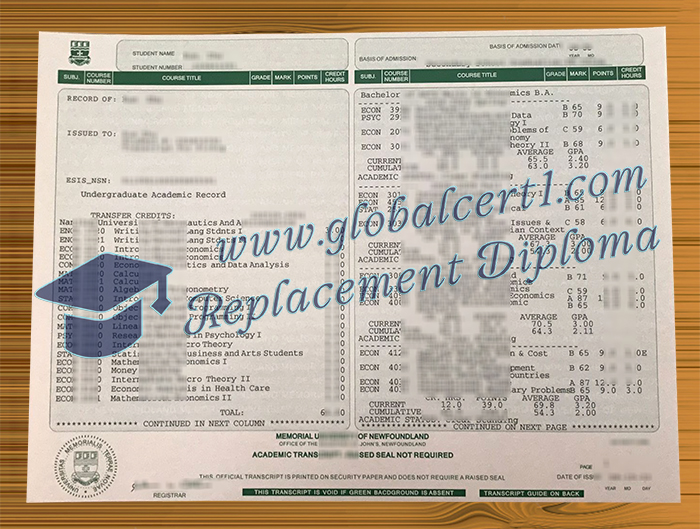 Memorial University of Newfoundland transcript