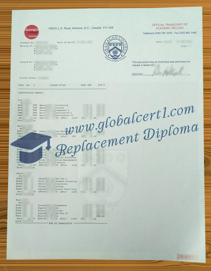 Okanagan College transcript