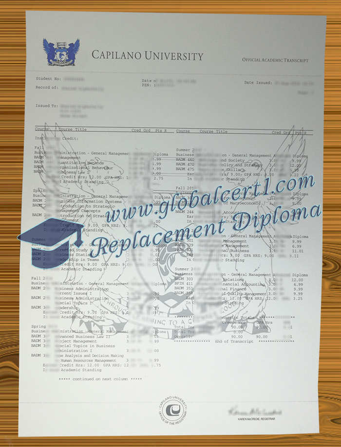 Capilano University transcript