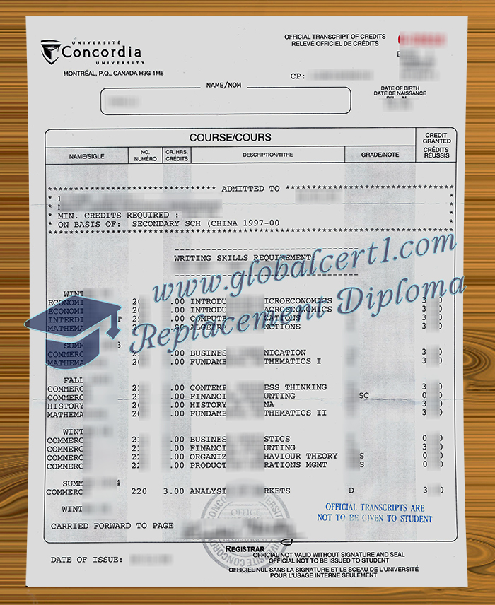 Concordia University transcript