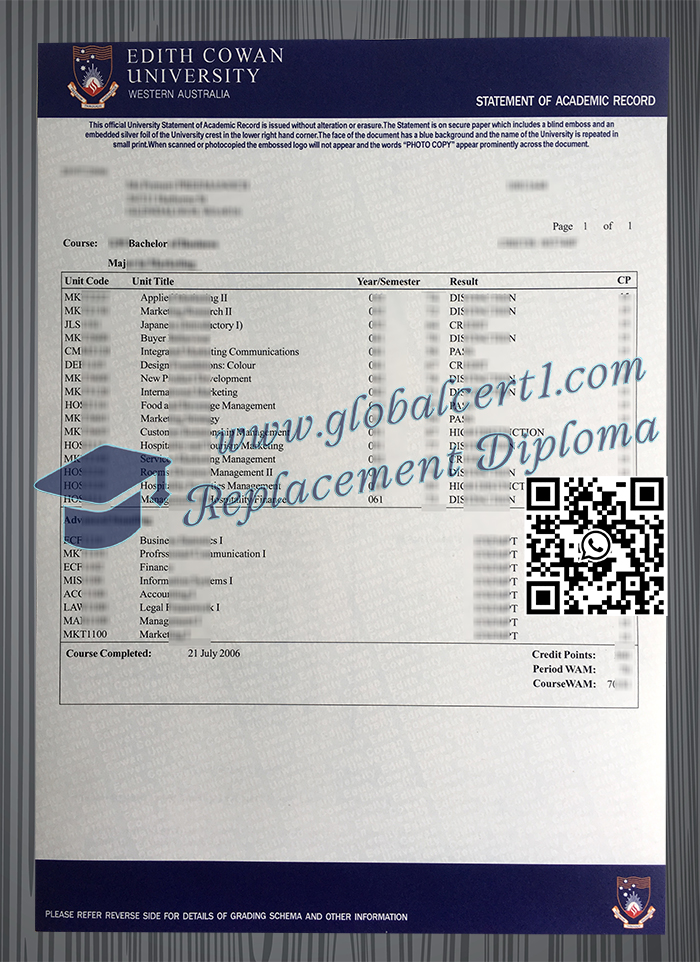 Edith Cowan University transcript