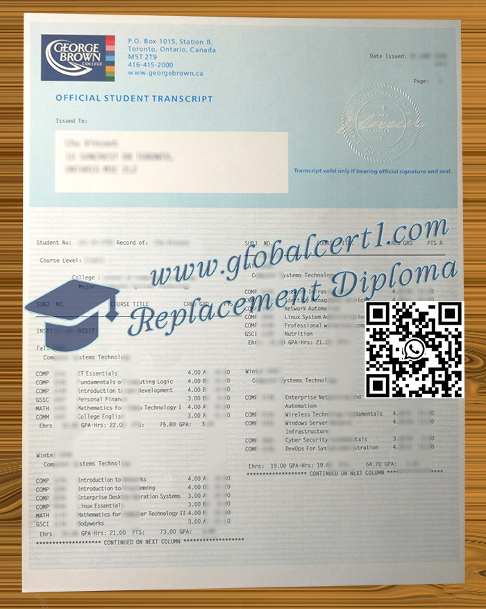 George Brown College transcript