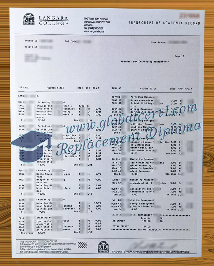 Langara College transcript