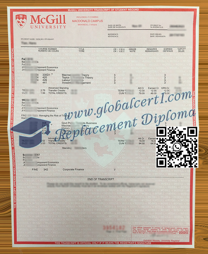 McGill University transcript