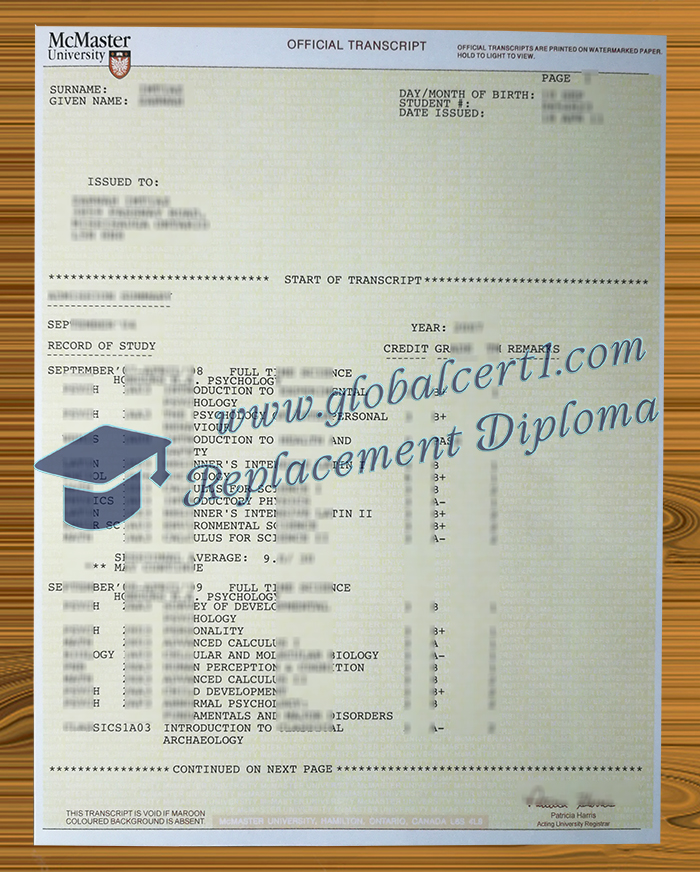 McMaster University transcript