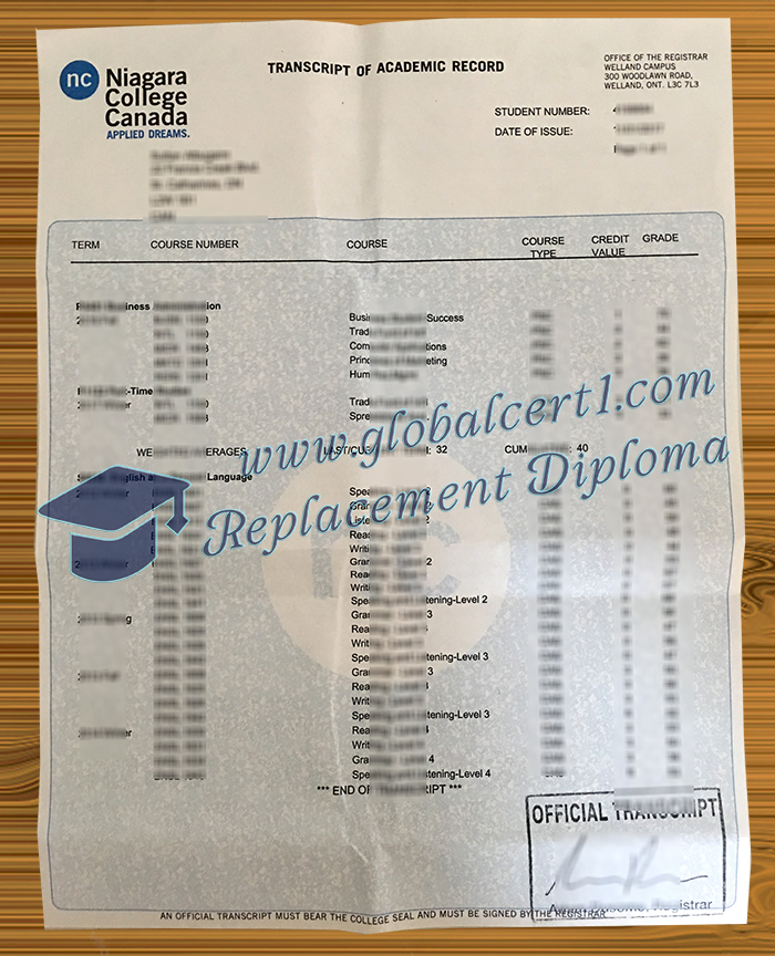 Niagara College transcript
