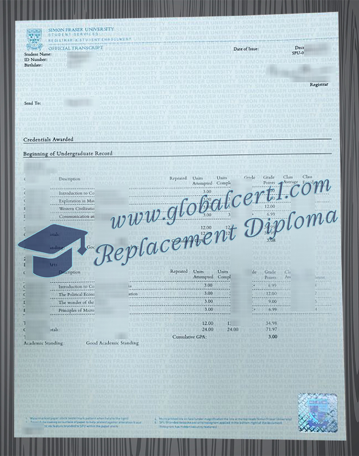 Simon Fraser University transcript