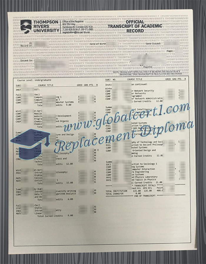 Thompson Rivers University transcript