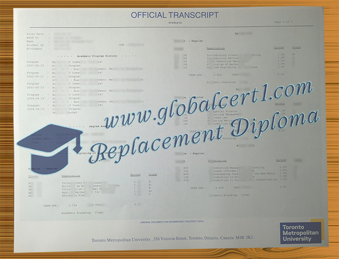 Toronto Metropolitan University transcript