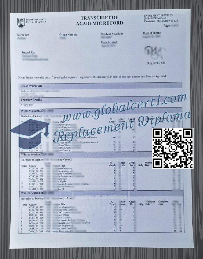 University of British Columbia transcript