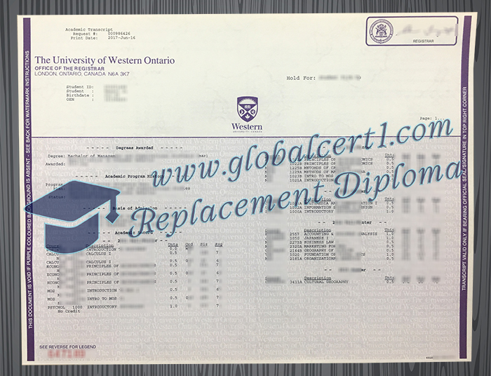 University of Western Ontario transcript