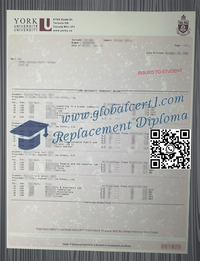 York University transcript