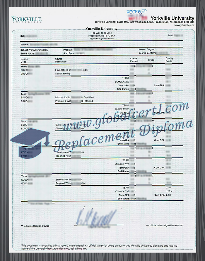 Yorkville University transcript