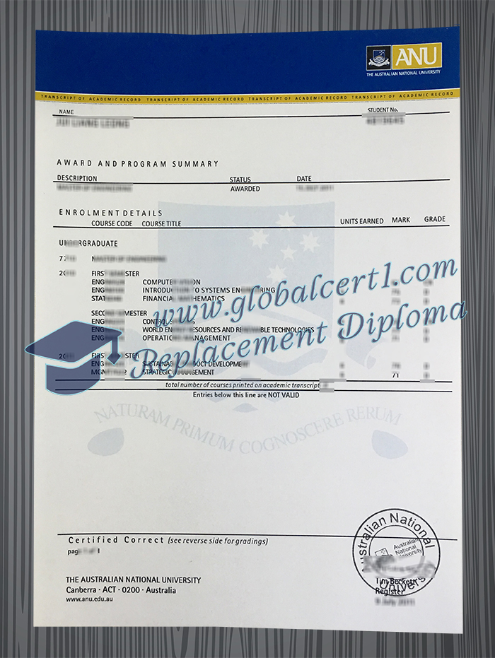 Australian National University transcript