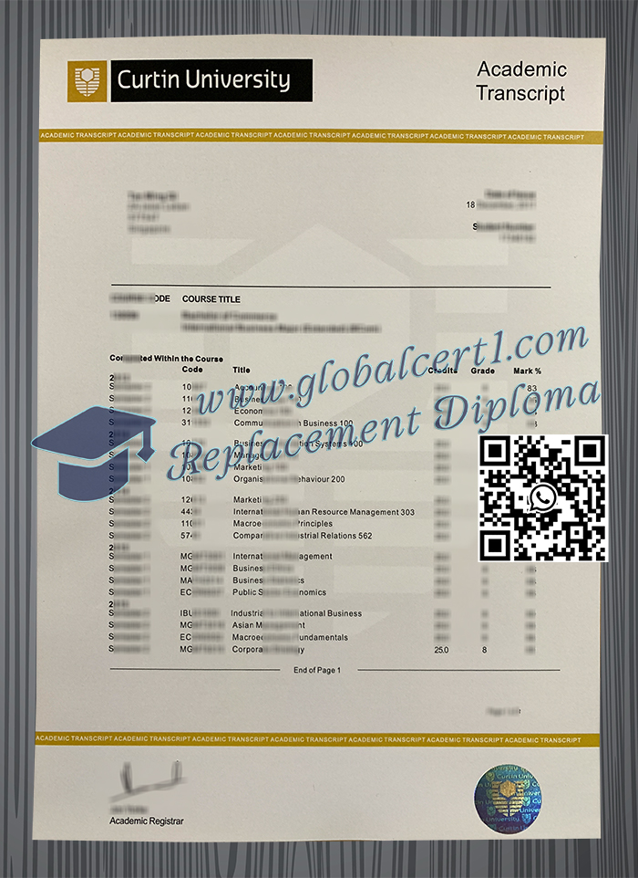 Curtin University transcript