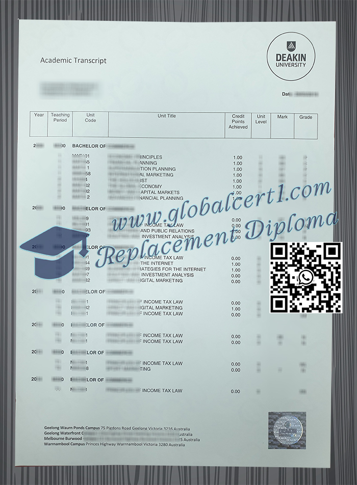 Deakin University transcript