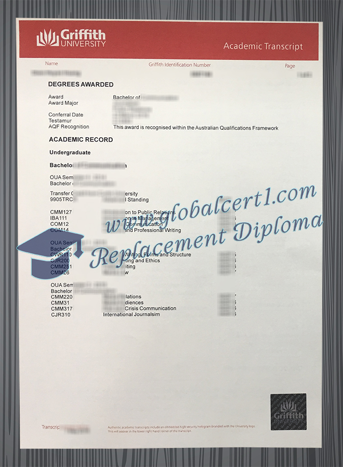 Griffith University transcript
