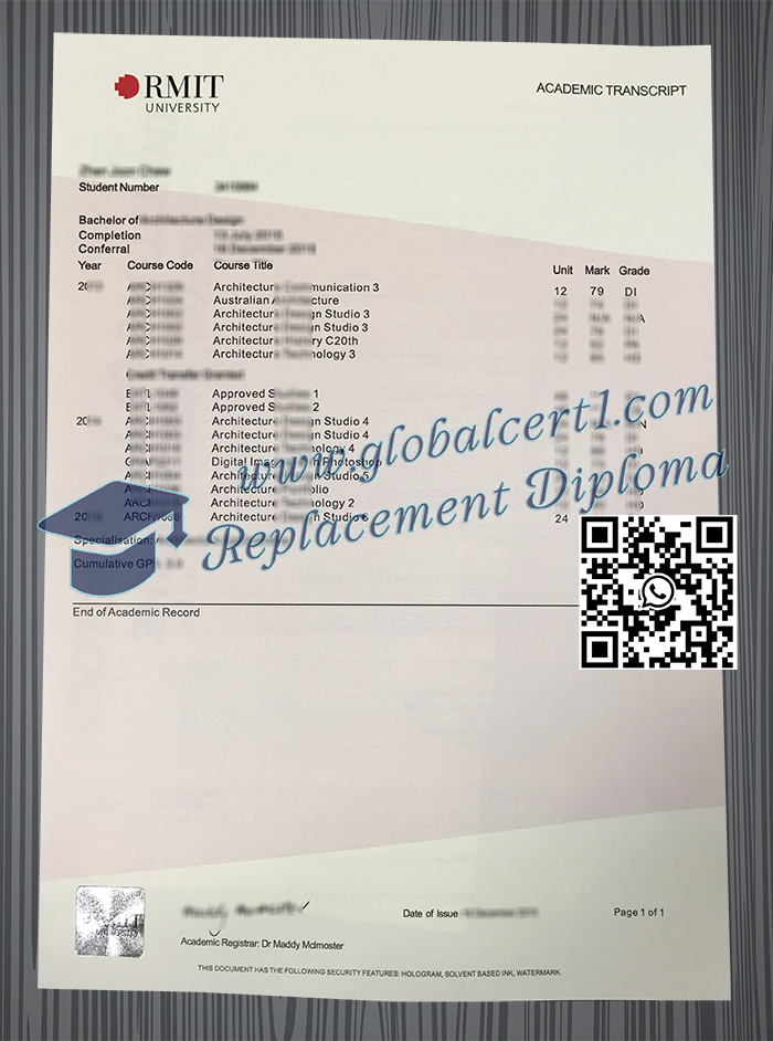 RMIT University transcript