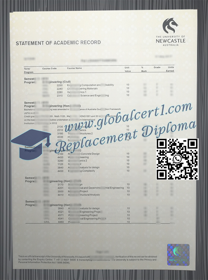 University of Newcastle transcript