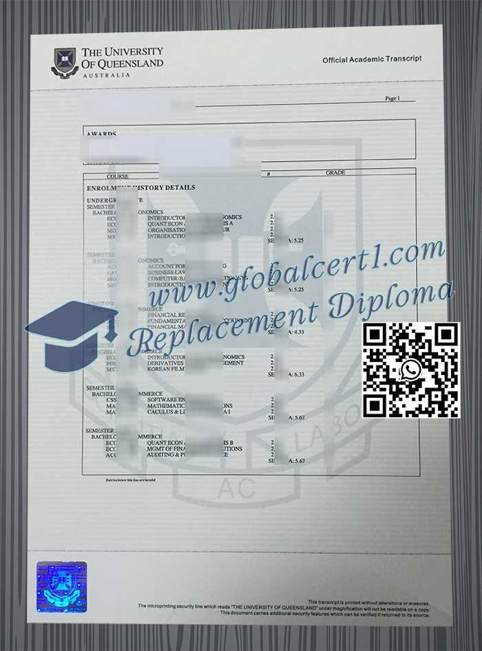 University of Queensland transcript