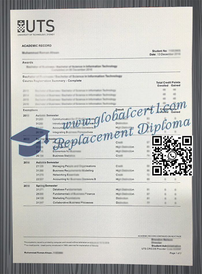 University of Technology Sydney transcript