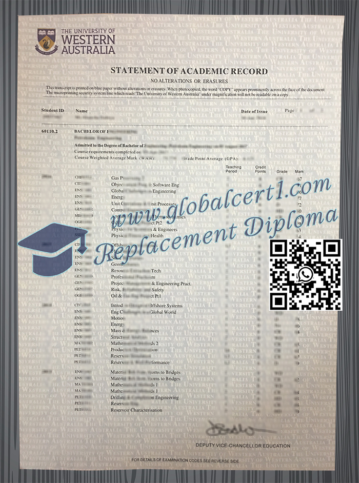 University of Western Australia transcript