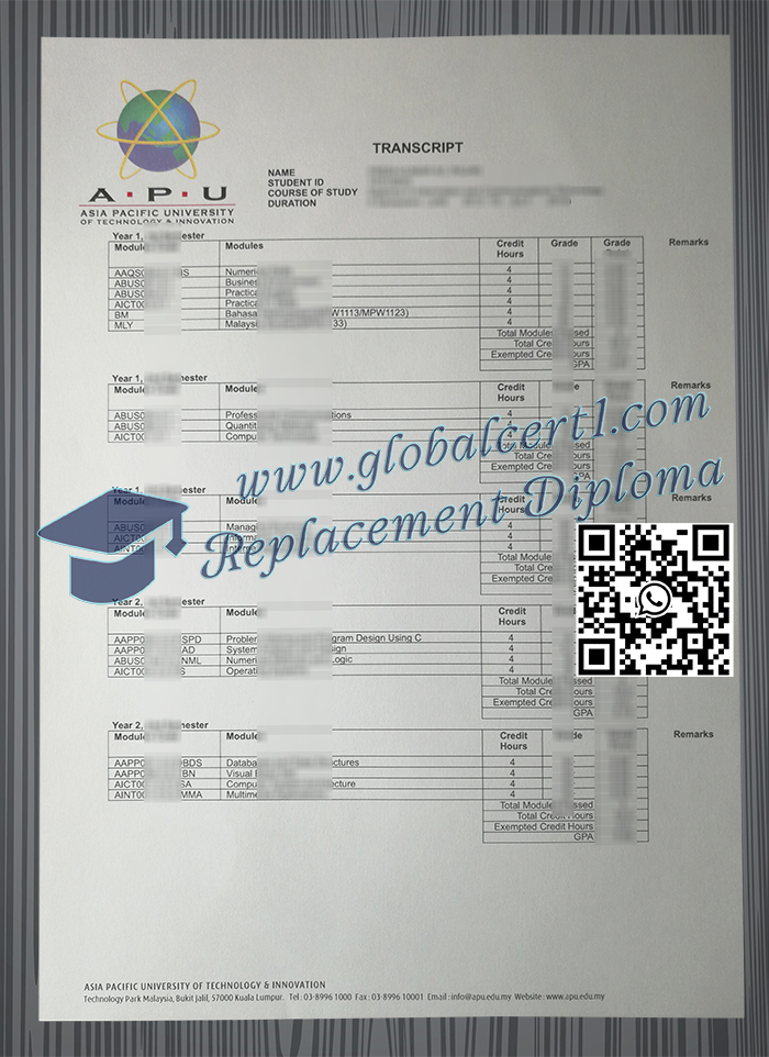 Asia Pacific University transript