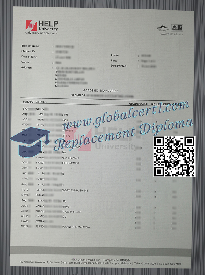 HELP University transcript