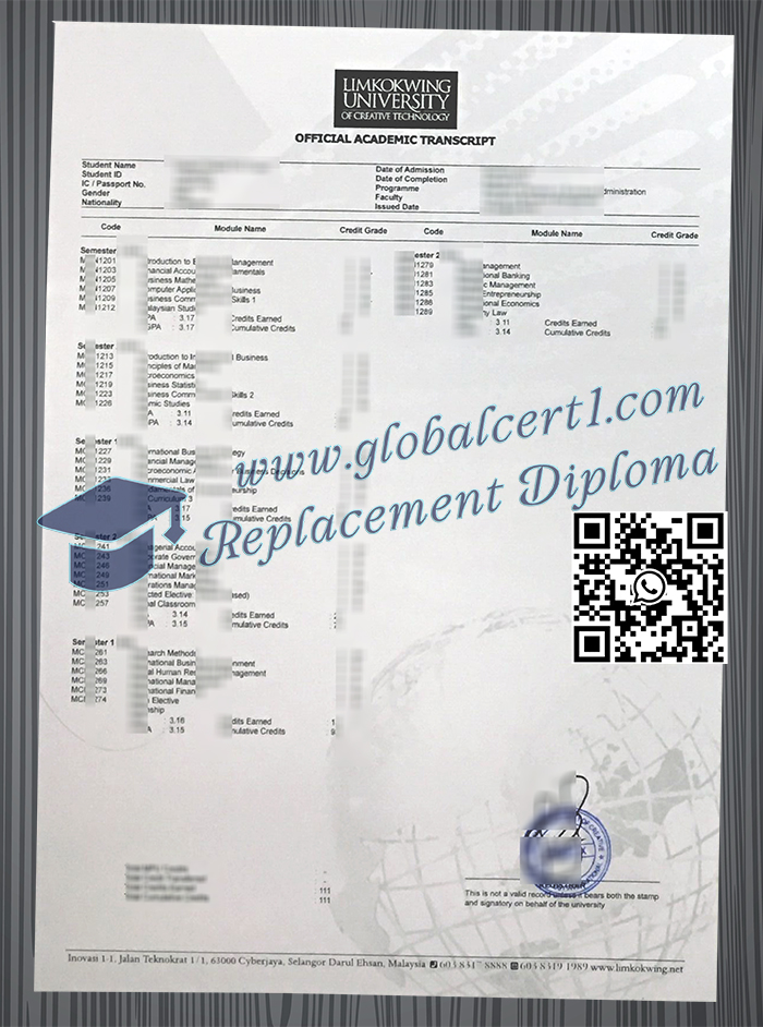 Limkokwing University transcript