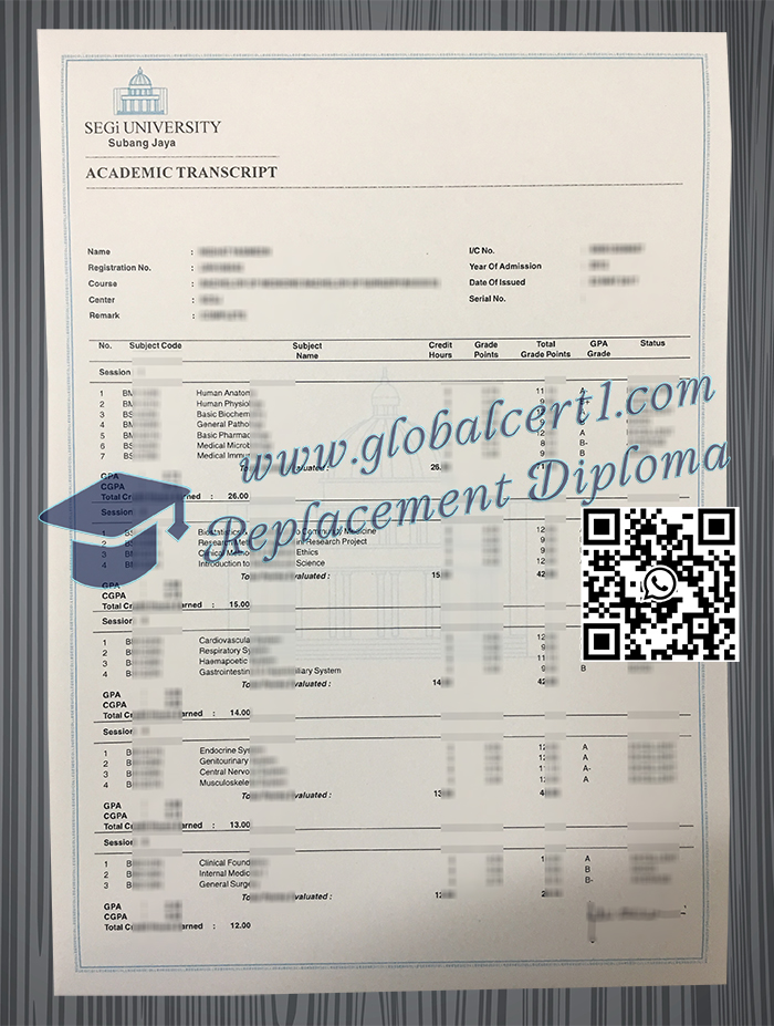 SEGI University transcript