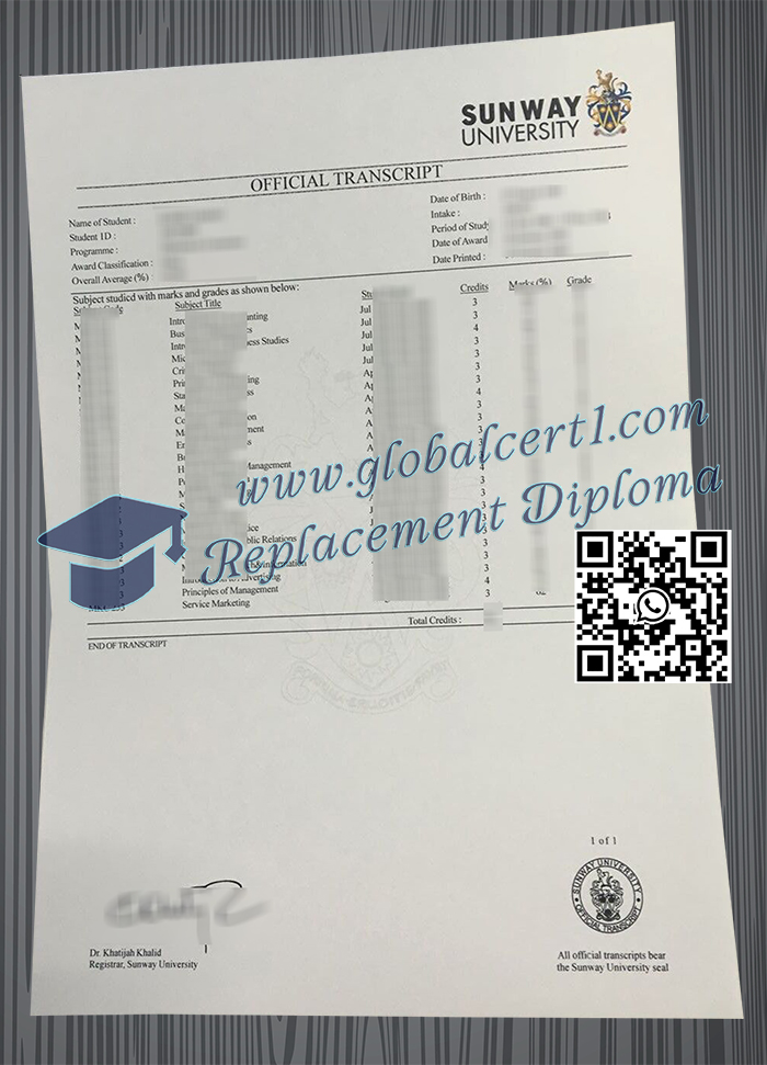 Sunway University transcript
