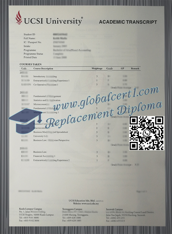 UCSI University transcript