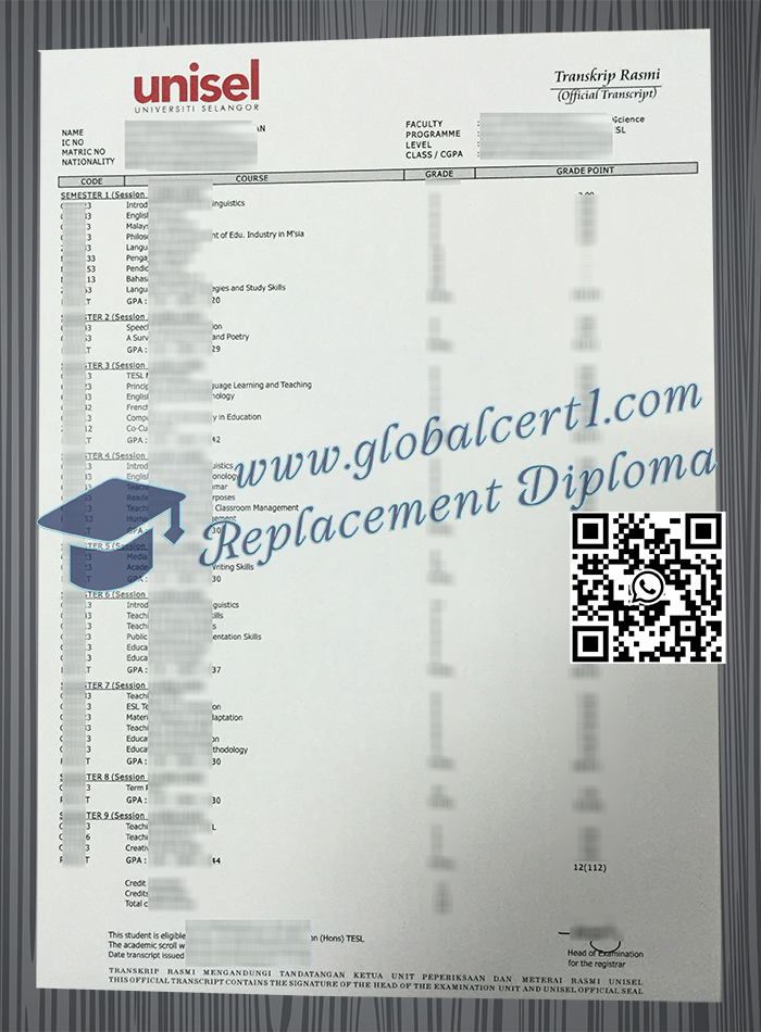 Universiti Selangor transcript