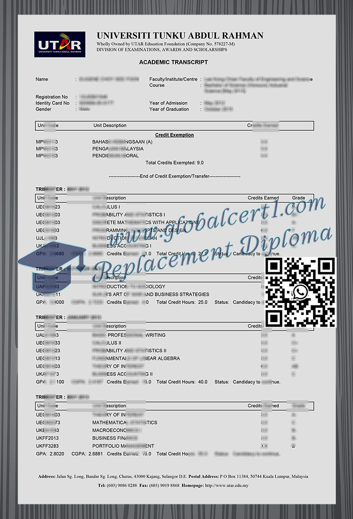 Universiti Tunku Abdul Rahman transcript
