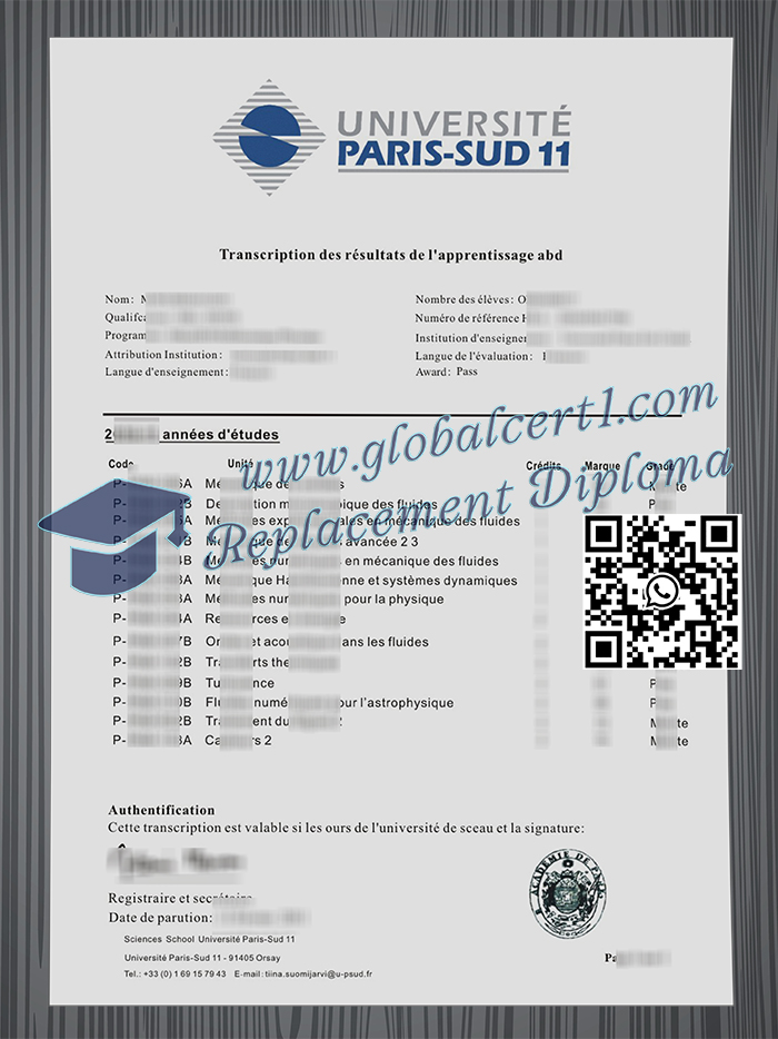 Université Paris-Sud transcript