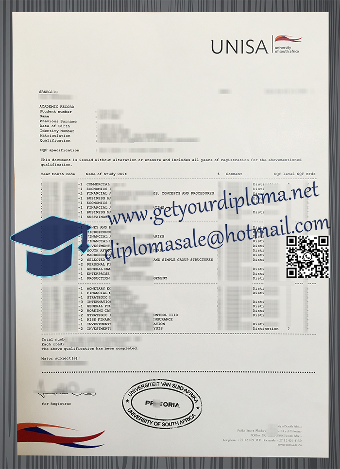 University of South Africa transcript